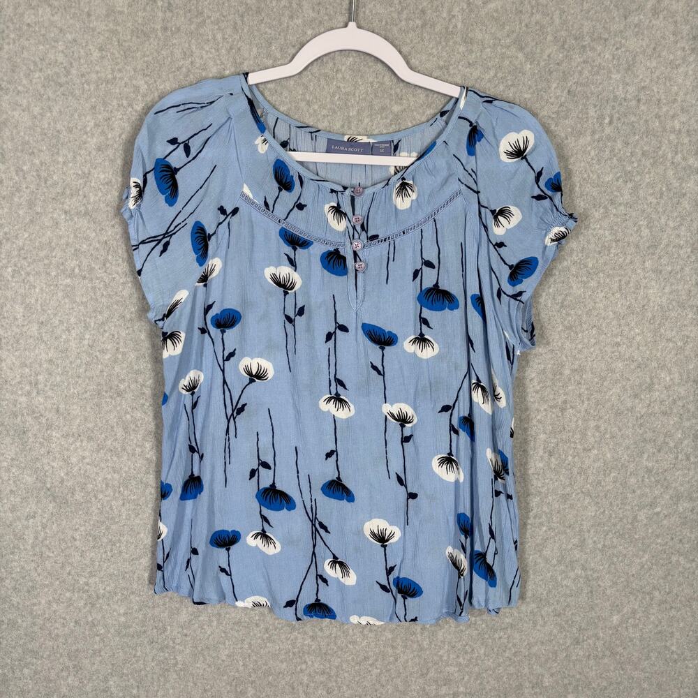 Laura Scott Blouse Small Crinkle Puff Flowy Poppy‎ Career Church Cottage Twee